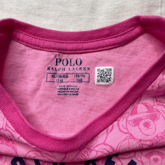 Polo Ralph Lauren Pink Bear All Over Print Cotton Jersey Shirt Sz XL Girls Youth - Picture 4 of 4